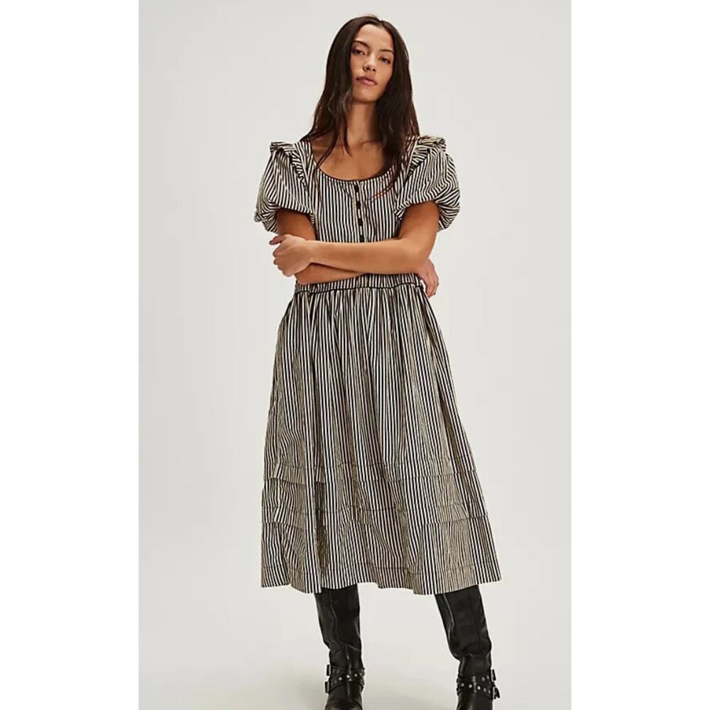 Free People Collier Cord Midi Dress Women Size S Black White Like New Striped